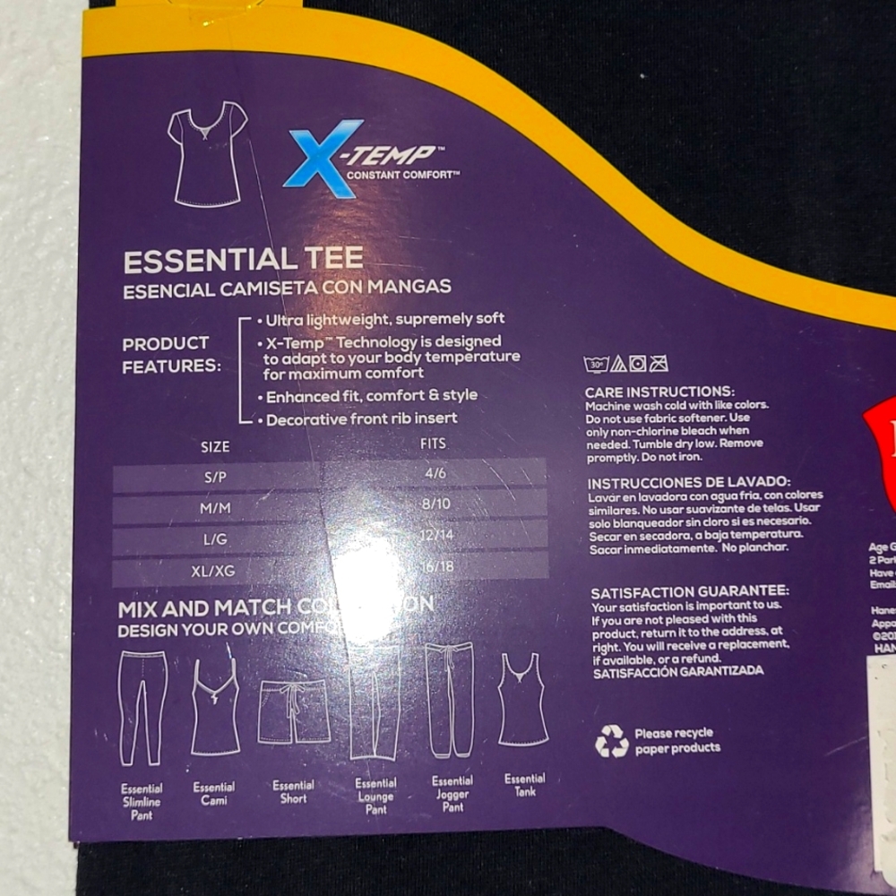 Hanes Sleepwear X-Temp Tagless Essential Comfort Soft Tee Black Sz M (8/10) NWT - Picture 6 of 6